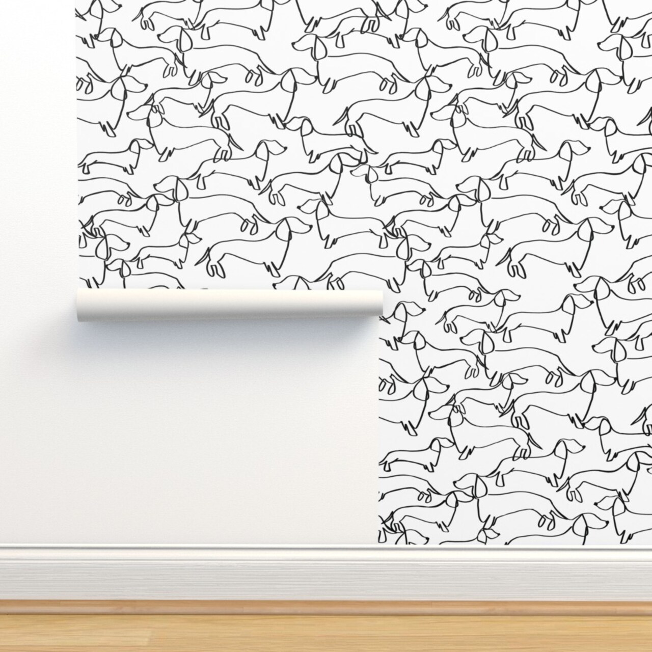Black And White Dogs Dachshund Doxie Dog Lover Custom Removable Wallpaper by Spoonflower Peel & Stick Wallpaper 2FT Wide